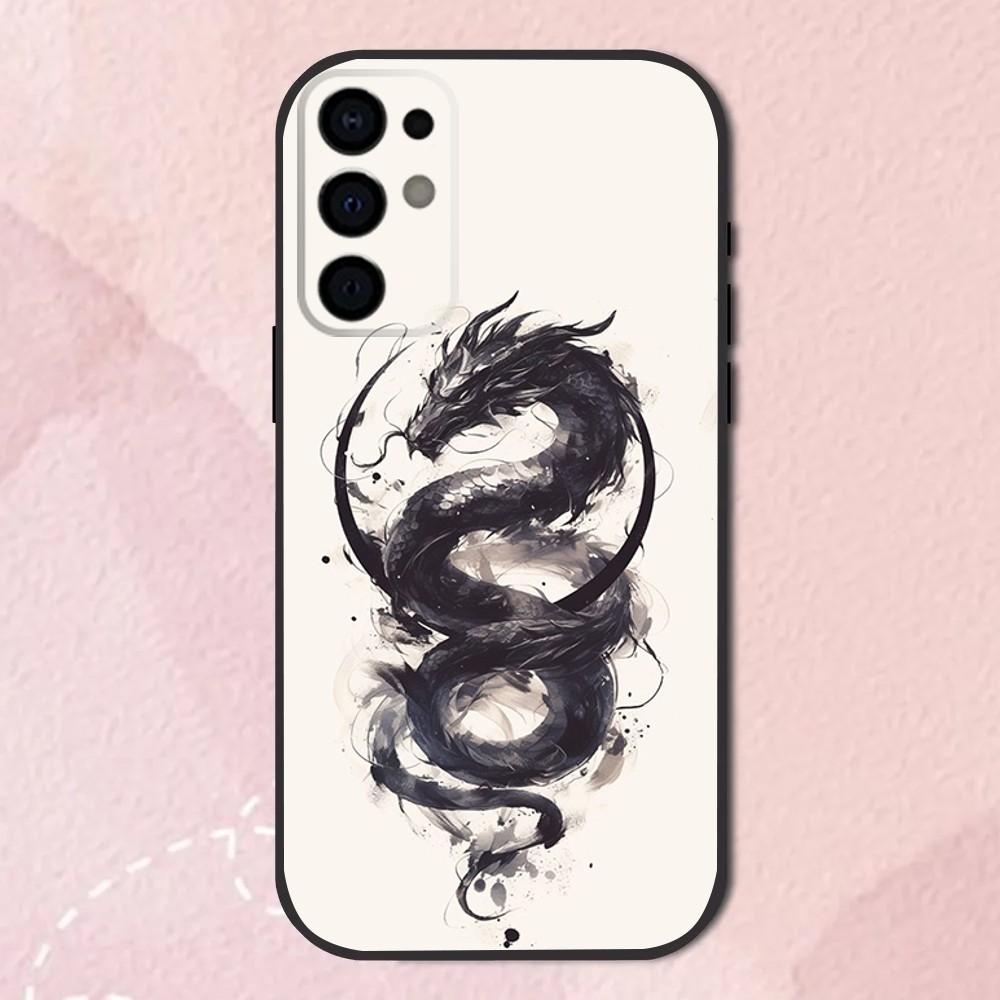 Dragon Pattern Ink Brush Painting Phone Case For Samsung S24,S21,S22,S23,S30,Ultra,S20,Plus,Fe,Lite,Note,10,9,5G Black Cover