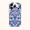 Cobalt Baroque Ornate Pattern Design Art Film Aesthetic Protective Shockproof Bumper Phone Case Cover For iPhone 14 15 16 Pro Max Plus