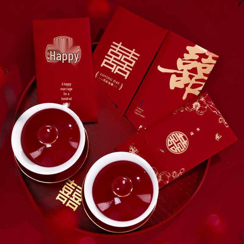 Double Happiness Wedding Red Envelope: Hot Stamped Lai See Gift Pocket for Bride's Door Game