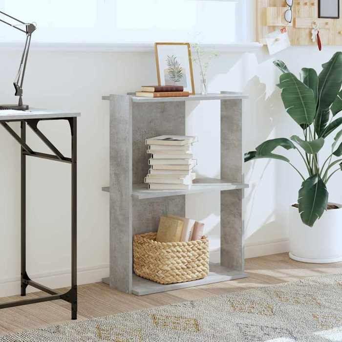 VidaXL Bibliothèque à 3 niveaux gris béton 60x30x80 cm bois ingénierie, étagère, étagère à livres, étagère de rangement, 860259