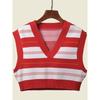 Fashion Style V Neck Stripes Short Vest Student Bandage Dress Thermal Knitting Vest