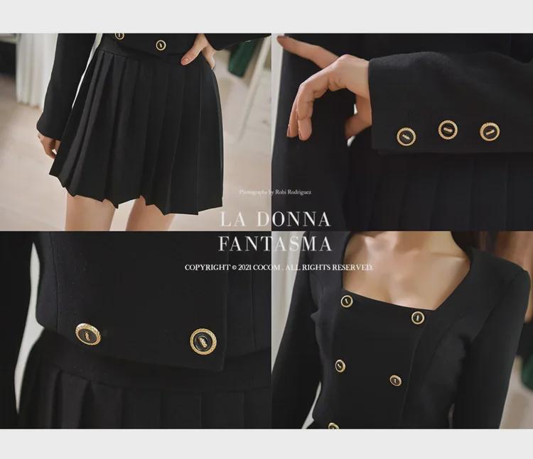 2023 Autumn Korean Style Women's Fashion: Double-Breasted Jacket and Pleated Skirt Two-Piece Suit