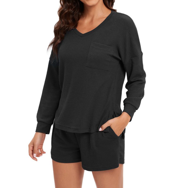 

Women V-neck Long Sleeve Top and Pants Pajama Set Loungewear M