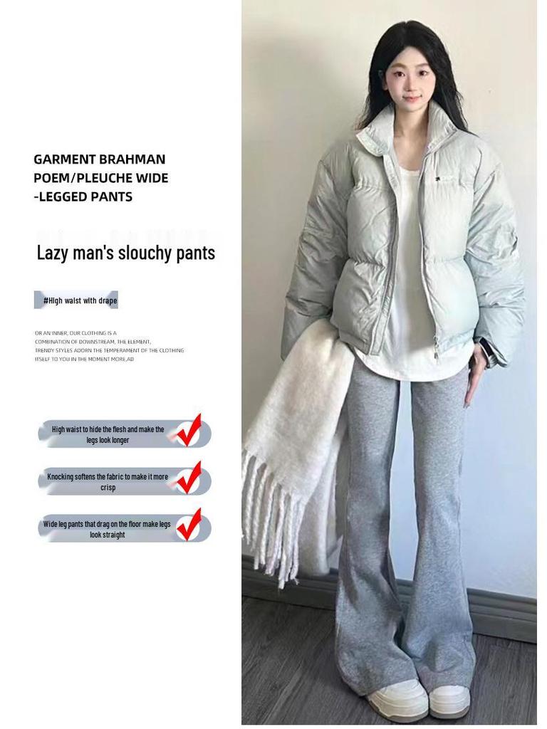 2024 Women's High Waist Gray Sport Flare Pants - Slimming American Style Casual Draping Horseshoe Long Pants