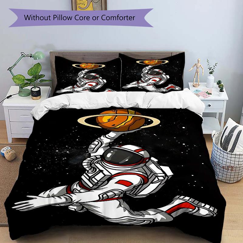 

3pcs Astronaut Basketball Space Themed Bedding Set - Includes One Quilt Cover and Two Pillowcases (No Core) - Anime Cartoon Design for Home Decor - Pe 135x200cm