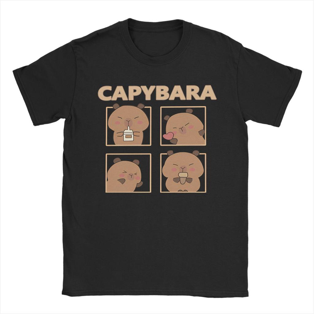 Capybara T Shirt Men Pure Cotton Novelty T-Shirts Round Neck Tees Short Sleeve Clothing Plus Size