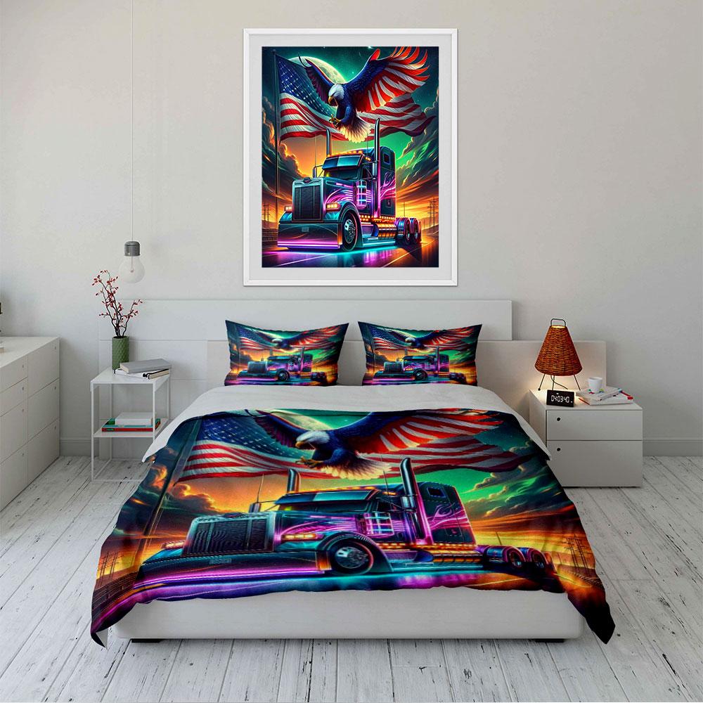 Eagle Truck USA Flag Bedding Bedding Duvet Cover Set Duvet Cover Pillowcases (1 * Duvet Cover 2 * Pillowcases, without duvet insert)