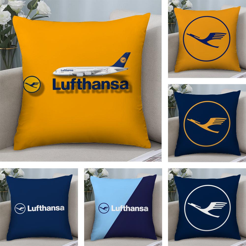 L-Lufthansa German Airlines Cushion Cover Soft Plush Fabric Double-Sided Printed Sofa Cushion Cover for All Seasons Home Decor