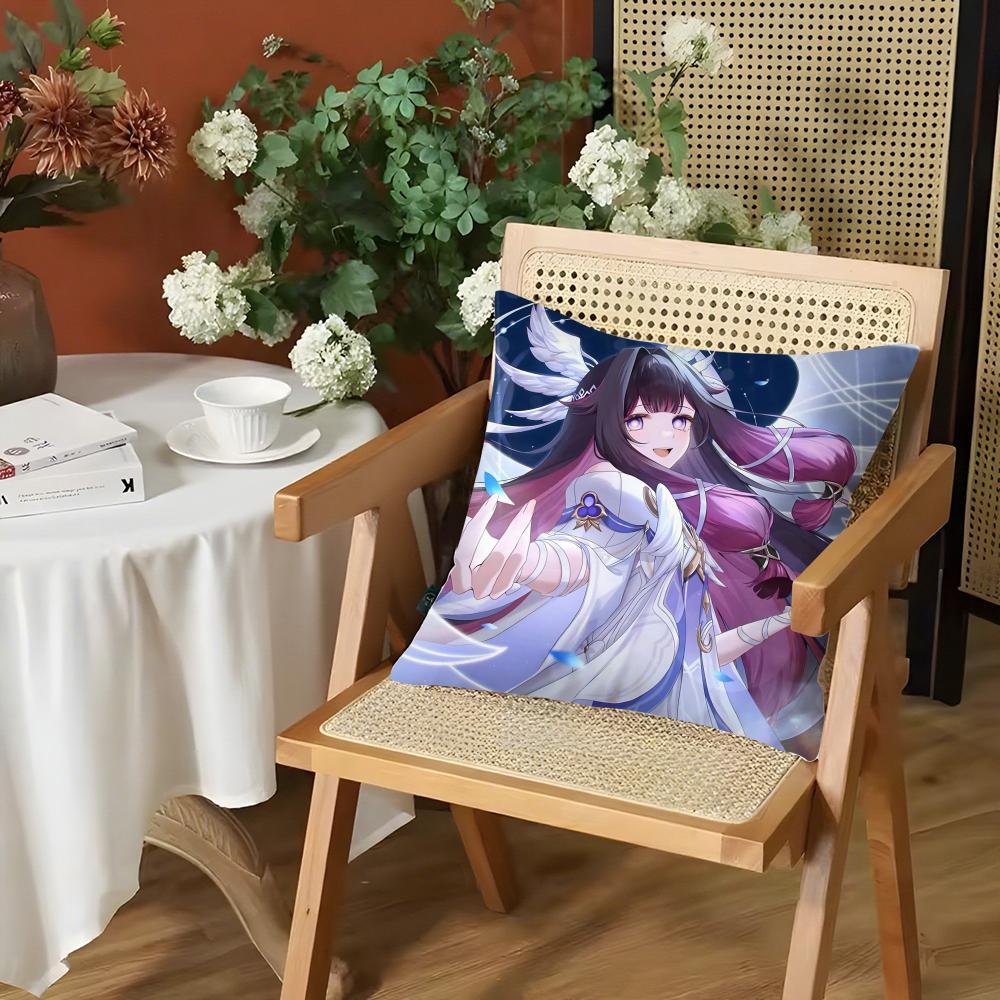 Game Genshin Impact Columbina Cushion Cover Silky Short Plush Invisible Zipper Dustproof Sofa Pillow Case for Home Decor