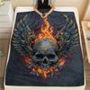 Winged Skull  Print Flannel Blanket, High Quality Comfortable for All Seasons, Home Decor, Warmth and Comfort