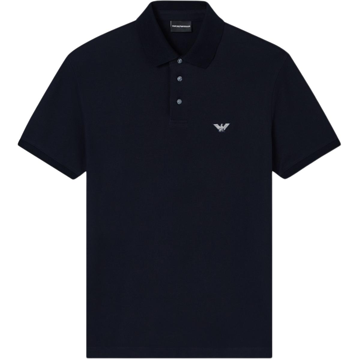 Emporio Armani Adelaar Patroon Geborduurd Knopen Zijkant Split Korte Mouw Katoen Pique Poloshirt Heren poloshirts EM005358-AF10497-UB118 XL