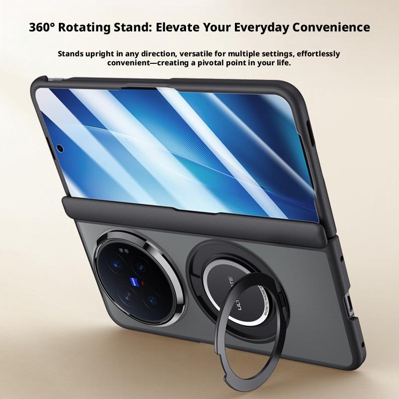 Luxury Matte Frosted Case For Vivo X Fold6 Fold 6 360° Rotating Magnetic Holder Hand Strap Metal Lens With Glass Screen Cover