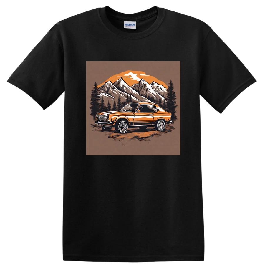 Classic Car Adventure T Shirt Vintage Mountain Landscape Tee Retro Orange Car XS