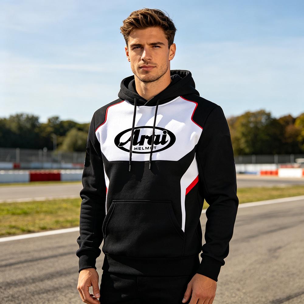 Men's Arai Racing Hoodie - Red/Black/White Color Block Motorsport Sweatshirt