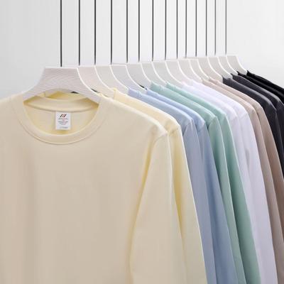 Women's 230g Pure Cotton Long-Sleeve Loose White T-Shirt - Couples' Autumn/Winter Round Neck Inner Top.