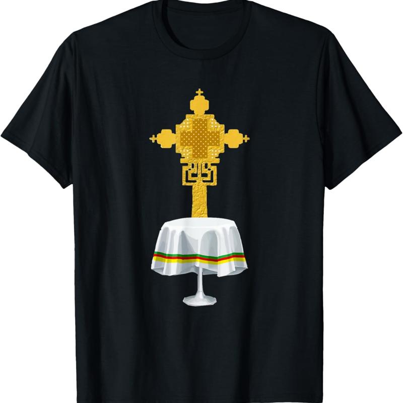 

Ethiopian Cross Art African T Shirt - Men s Summer Cotton Graphic Tee S разноцветный