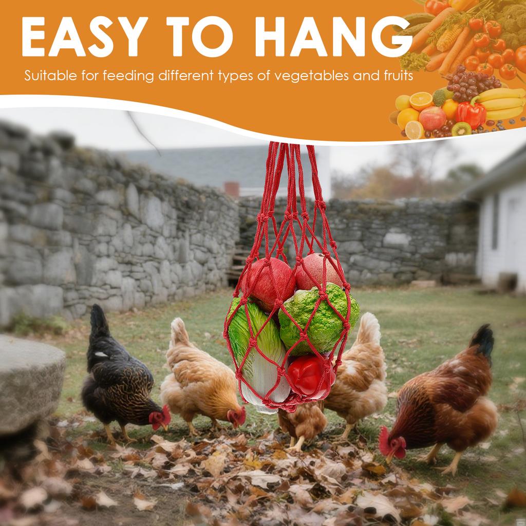 8Pcs Chicken Vegetable Net String Bag Fruit Hanging Feeder with Hook Large Capacity Feeding Tool for Hen Goose Duck Large Birds