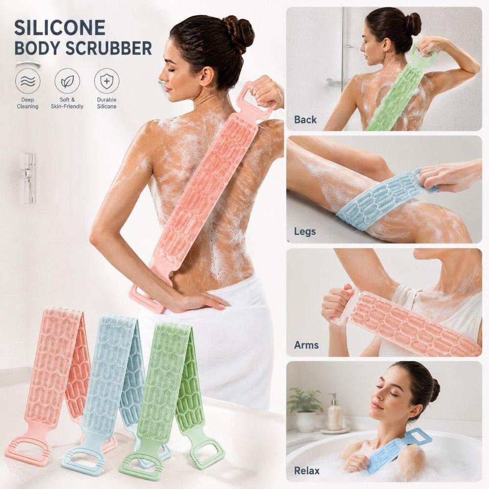 Long Strip Silicone Body Scrubber Double-Sided Exfoliating Bath Towel For Men & Women