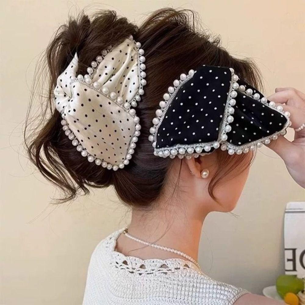 Polka Dot Bow Hair Clip Cute Large Shark Clip Cloth Triangle Hair Claw Hair Accessories