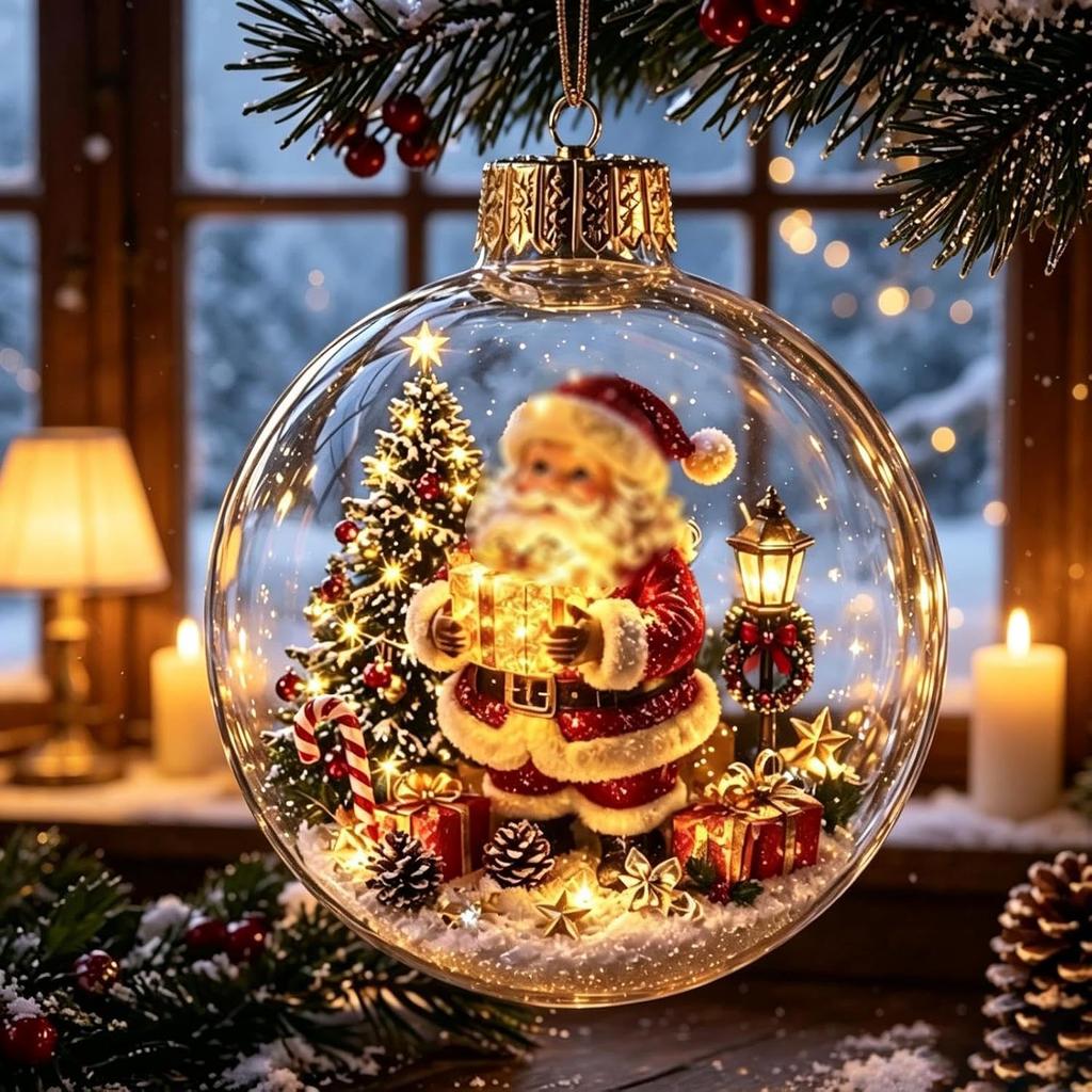 3D Christmas Snow Globe Ornament Xmas Tree Santa Snowman Glowing Hanging Decor Home Party Christmas Accessories New Year Gifts 7