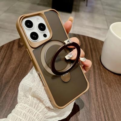 New Foldind Stand Holder Magsafe Phone Case for For Iphone 16 15 14 13 Pro Max Plus Desert Titanium Gold Magnetic Cover