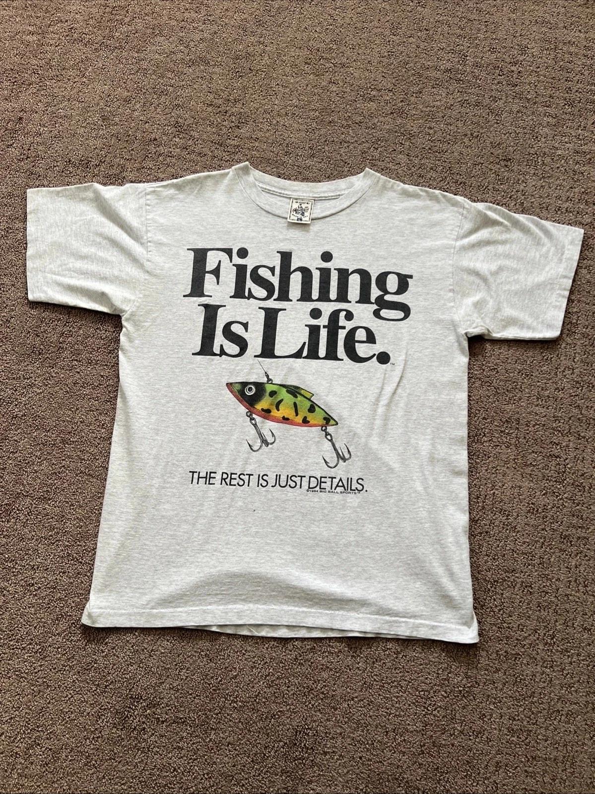 Vintage 90s Fishing Is Life Outdoors Hunting Fish Southern Men’s Shirt White L 4XL