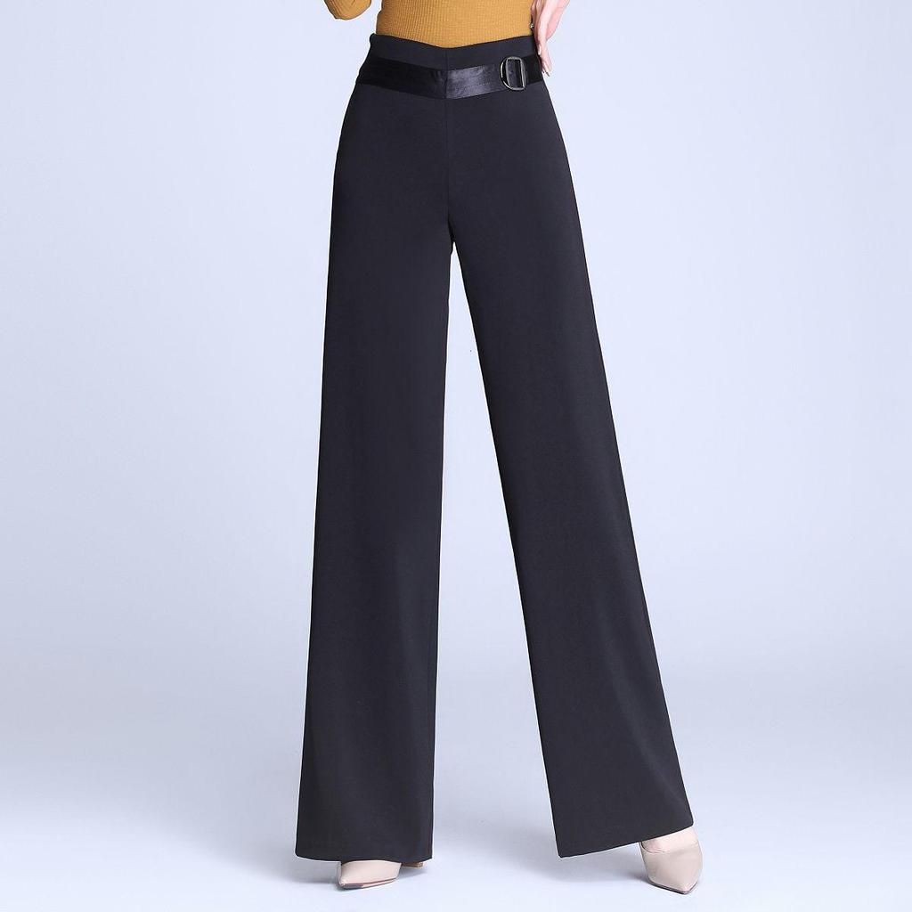 High-Waisted Wide-Leg Dance Pants with Side Zip for Women – Spring/Summer Style, Solid Color, Great Drape, Casual Ironed Straight-Leg Design
