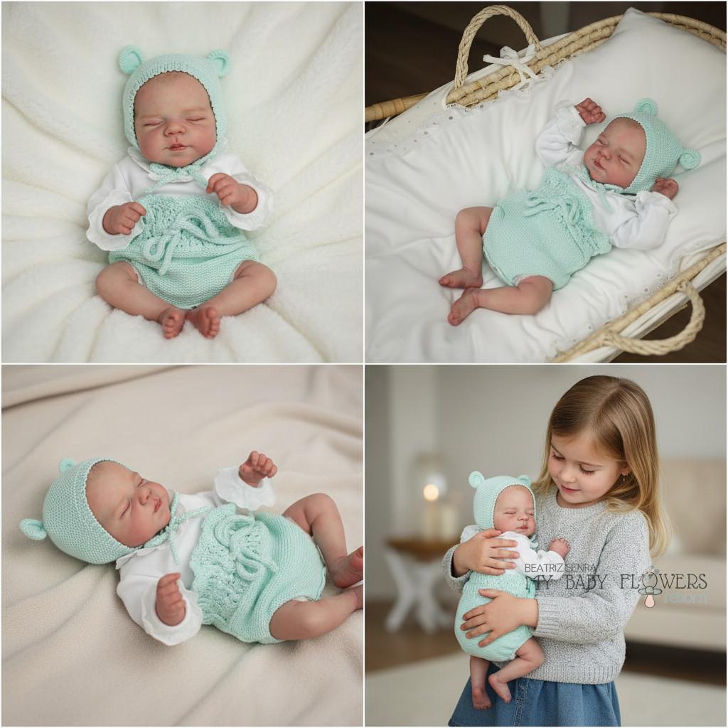 49cm Reborn Baby Doll Mint Green Bear Hat Outfit Boy Vinyl Baby