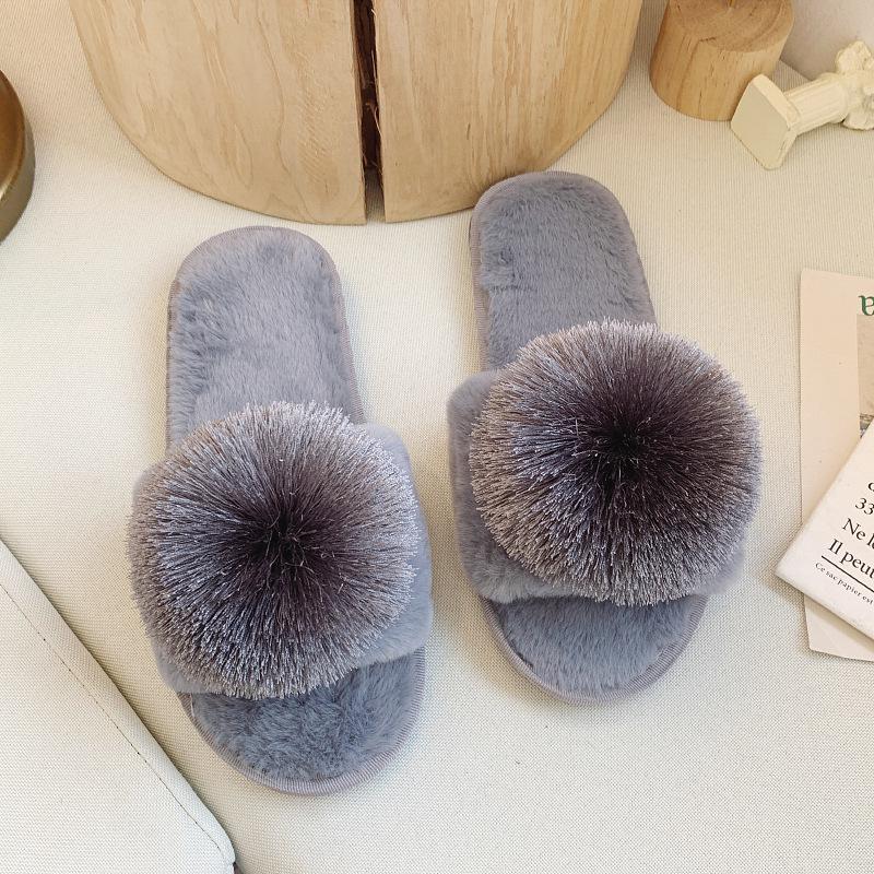 Fluffy slippers fluffy ball one-word mop large size indoor plush flat floor mop open-toed cotton mop