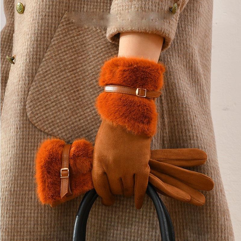 Warm Gloves Women's Winter Driving Fleece Thickened Warm Gloves Women's Cycling Windproof Touch Screen Gloves