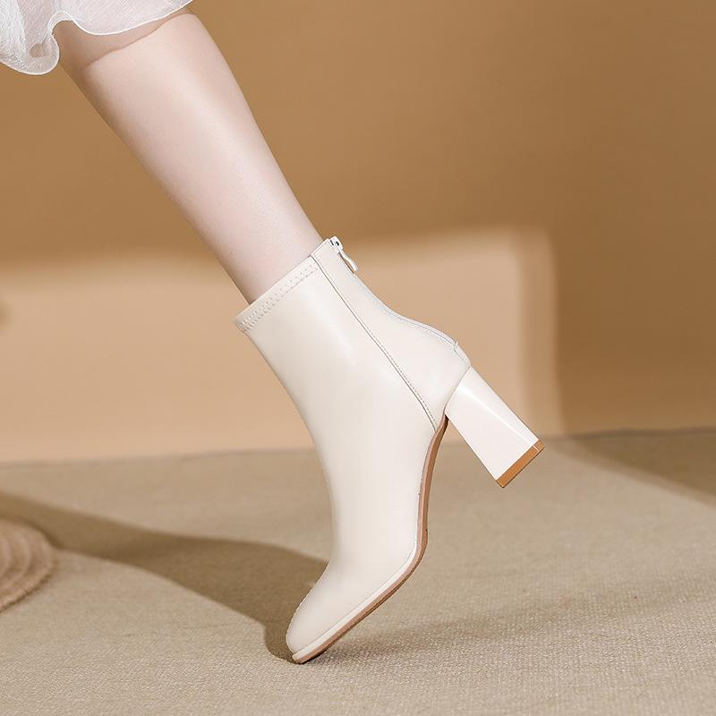 

Boots leather, popular short boots winter thick heel small ankle boots black thin boots 39