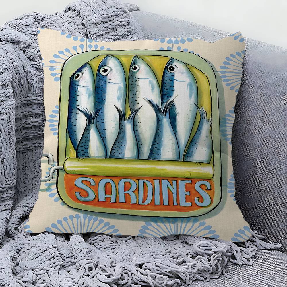 Sardine Lobster Ocean Animal Pillow Cover Sofa Cushion Cover Home Room Decoration Children Gift