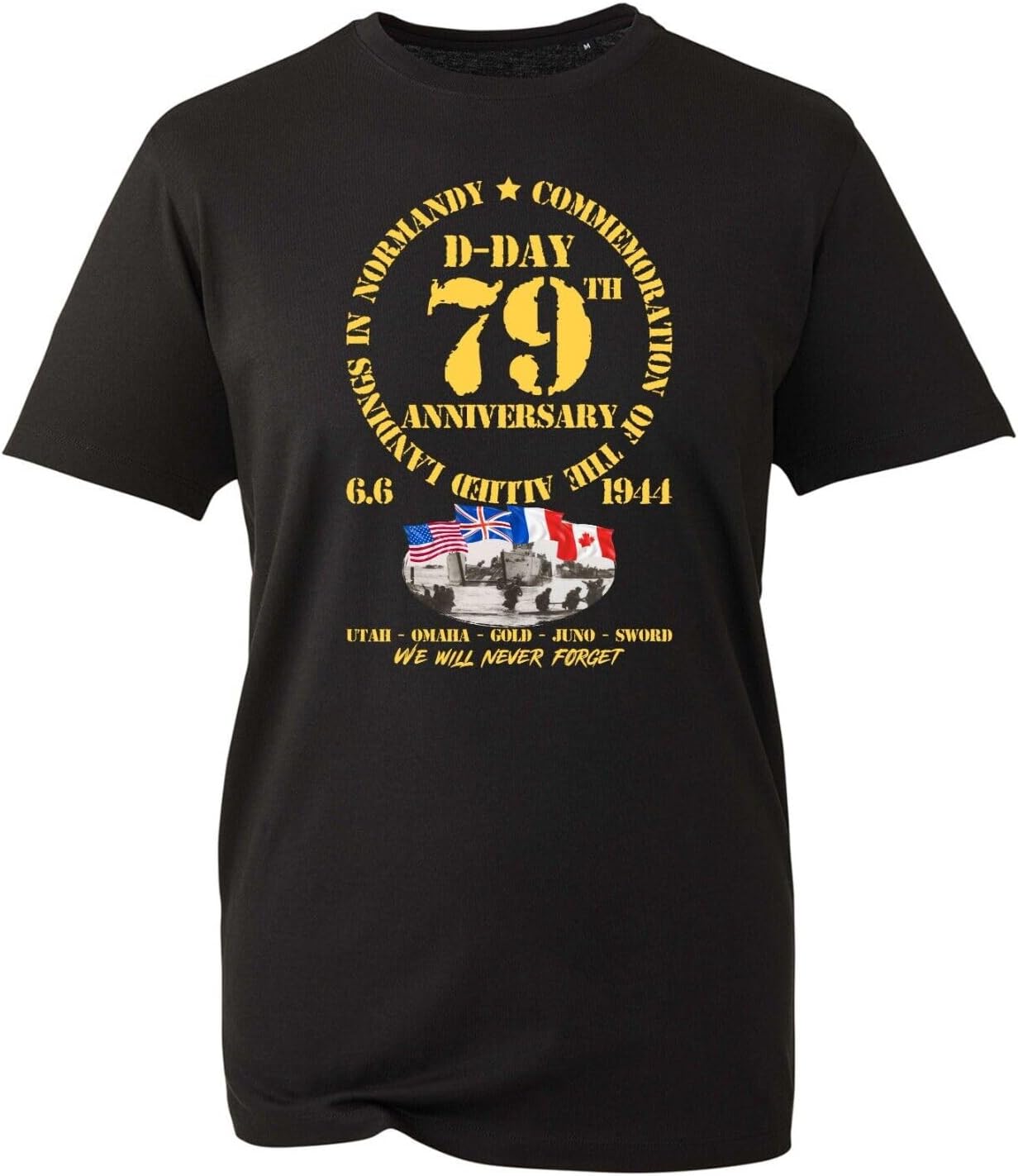 Commemoration of The Allied 1944 D-Day Men T Shirt 79th Anniversary World War 2 Top XL чёрный