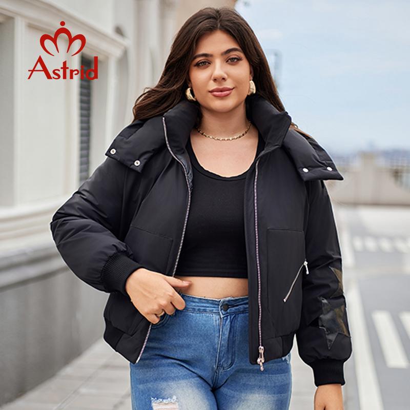 

Astrid Женская зимняя куртка-пуховик больших размеров, модная короткая куртка для девочек, плотная, с принтом, теплая женская парка, пальто с меховым воротником и капюшоном AR-30192 4XL чёрный