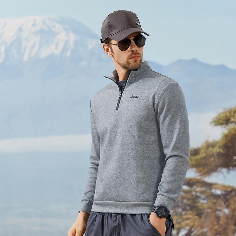 JEEP Men's Fleece-Lined Half-Zip Stand Collar Sweatshirt
