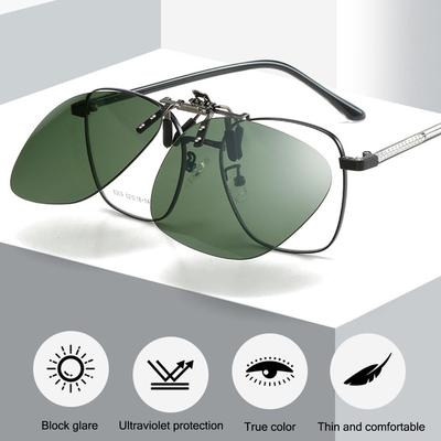 Metal Clip-On Sunglasses UV400 Flip-Up Polygonal Shades for Prescription Glasses Rimless Convenient Sun Protection
