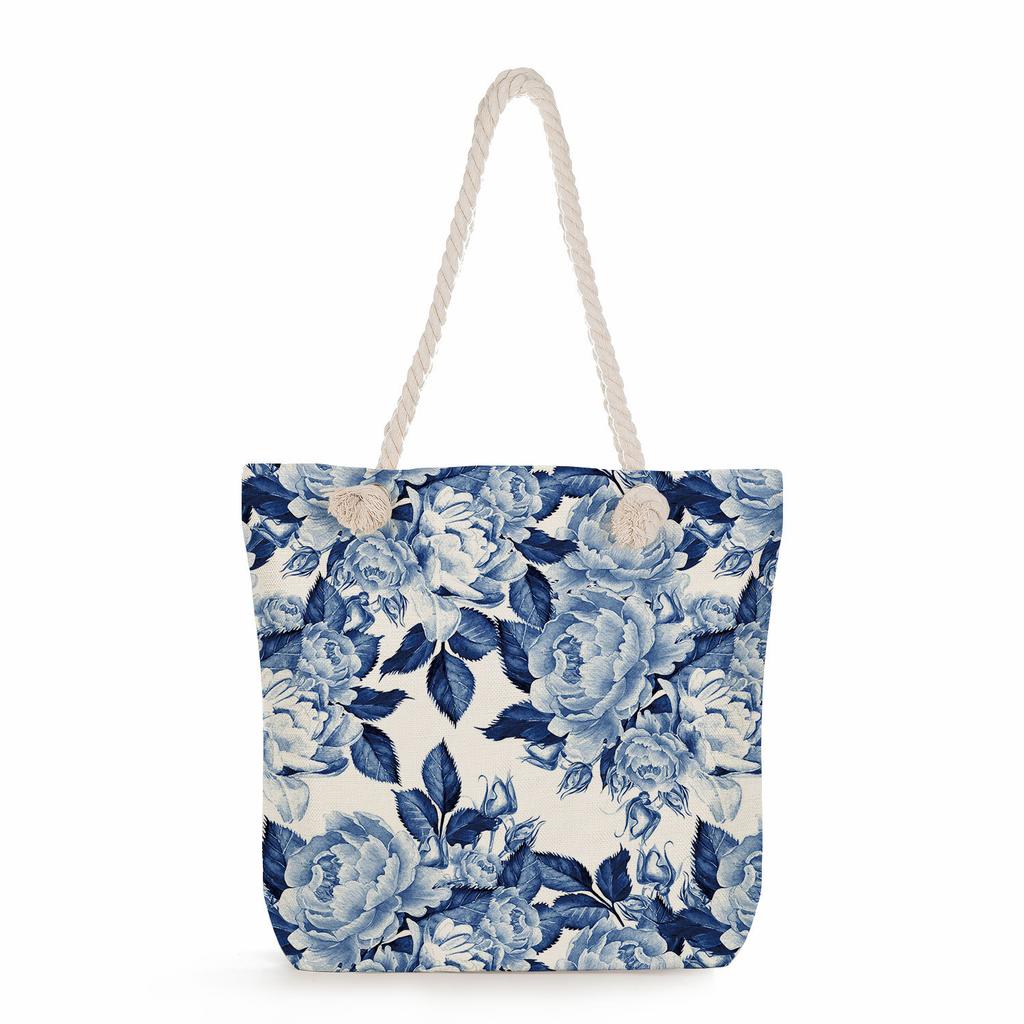 Multifunctional  Flower Printed Thick Rope Shoulder Beach Bag 7588