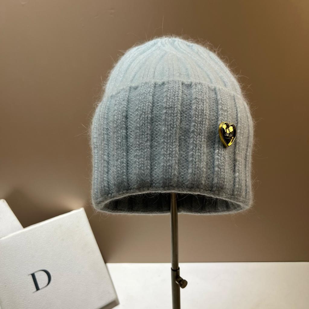 Xiaoxiangfeng Love Cha High Quality Rabbit Hair Knitted Hat Women'S Face Small Wide Stripe Sweet Wool Hat