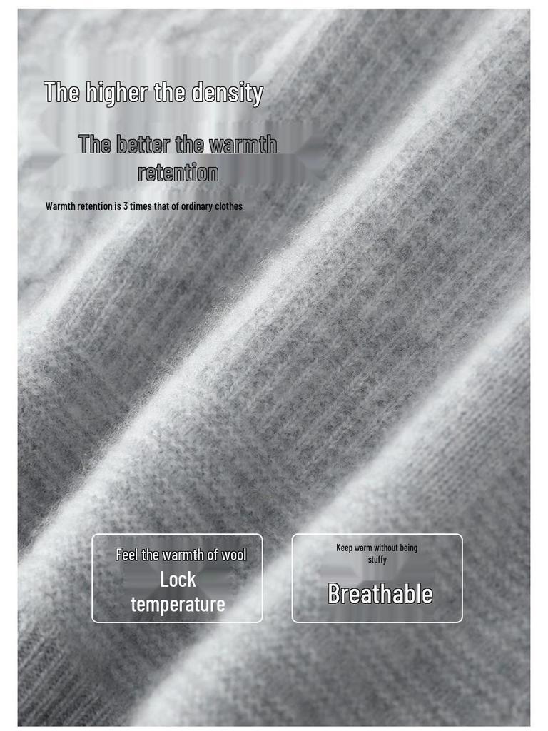 Men's Soft Half-Zip Pure Wool Sweater - Thick, Loose, Stylish Pullover for All Ages