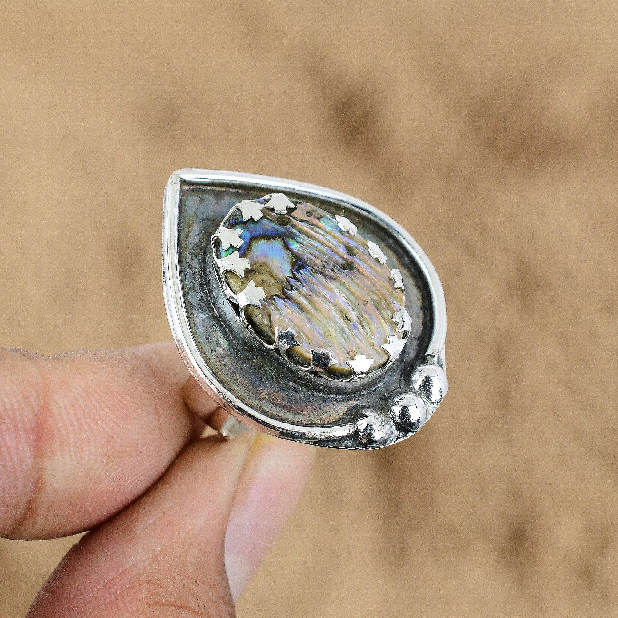 

Gift For Her 925 Silver Natural Abalone Shell Multi Stone Adjustable Ring Yes