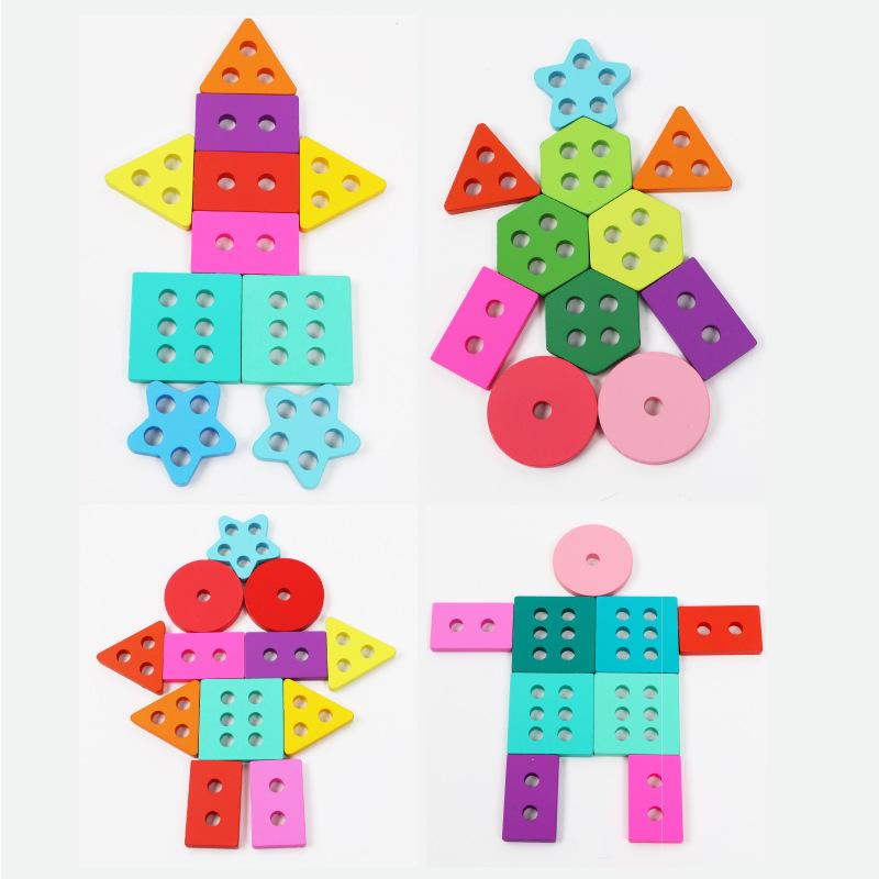 Children'S Wooden Baby Early Education Montessori Geometry Five Sets Of Columns Shape Pairing Intellectual Development Educational Toys