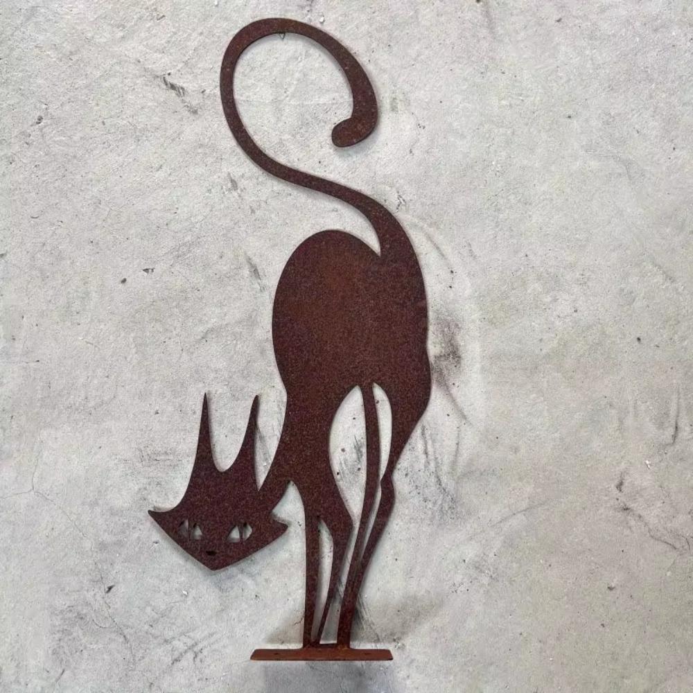 1 Parça Paslı Dövme Demir Kedi Cadılar Bayramı Çit Süsü - Şenlikli Bahçe Partisi Dekoru için Açık Hava Bahçe Heykeli