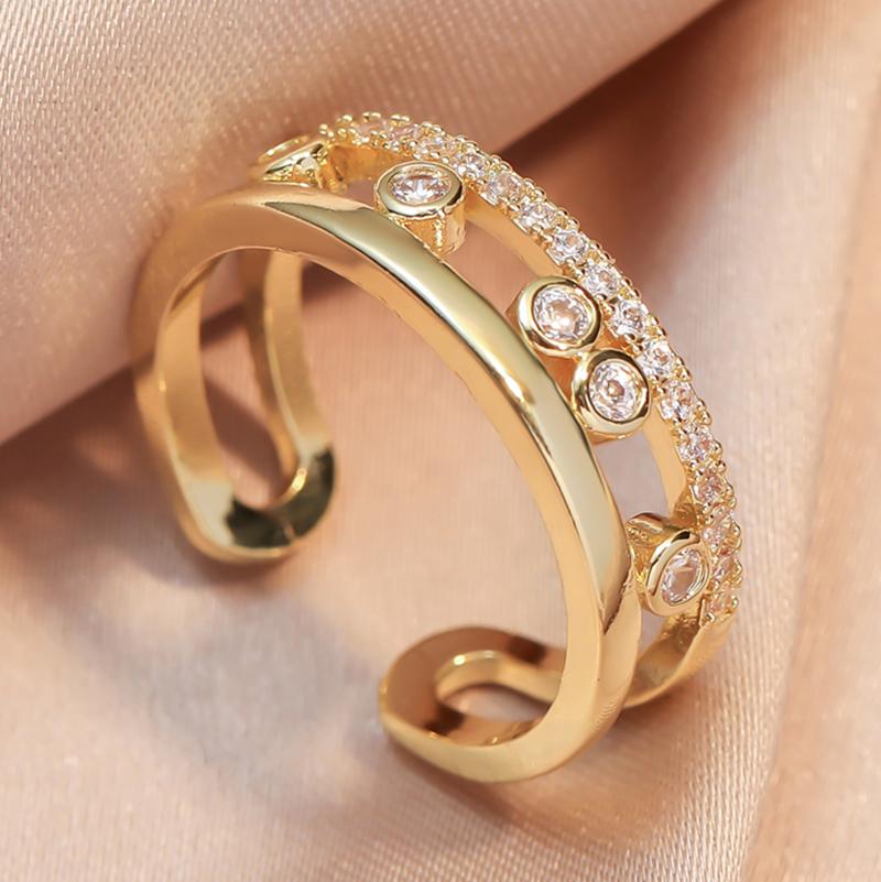 

ZAKOL Trendy Round Cubic Zirconia Copper Rings For Women copper Color Crystal Metal Rings Party Daily Zircon