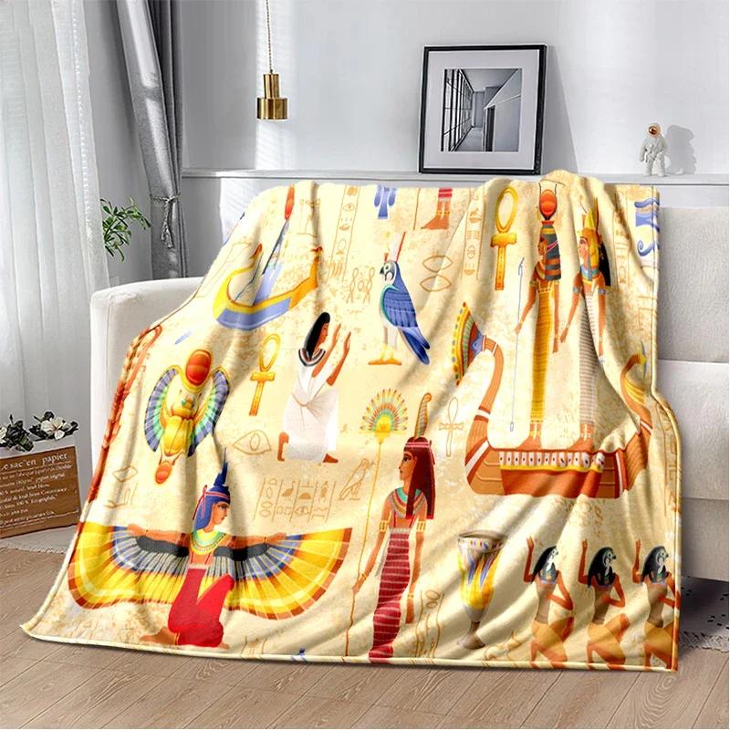 Ancient Egypt Blanket Mysterious Symbol Scarab Throw Blanket Soft Cover Eye of Horus Lightweight Warm Blankets for Bedroom Gifts