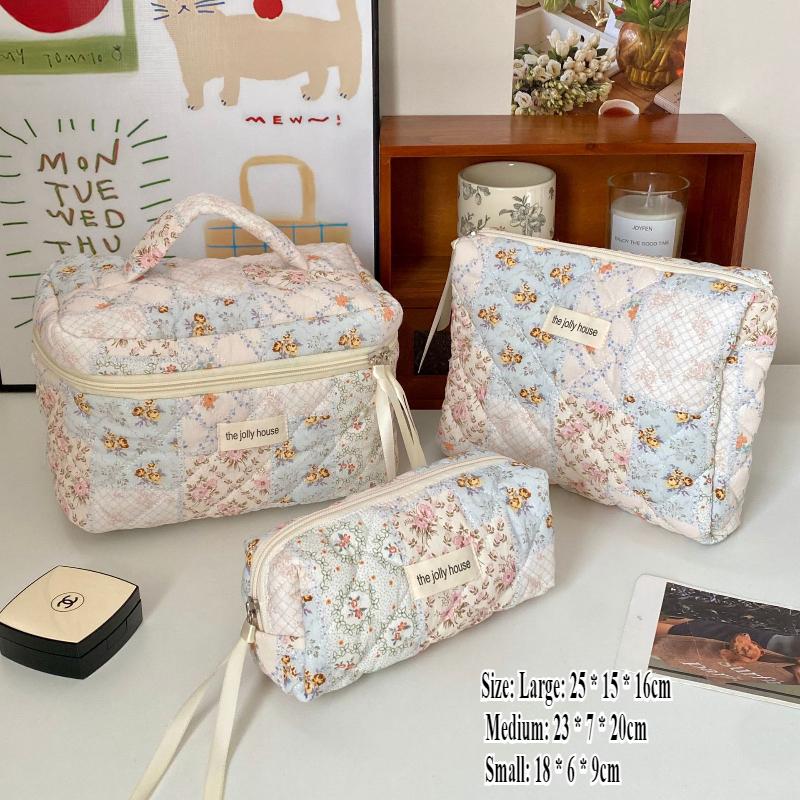 Black White Floral 3pcs/set Cosmetic Bag Women Fashion Portable Travel Large Capacity Toiletry Cosmetic Storage Bag Organizer