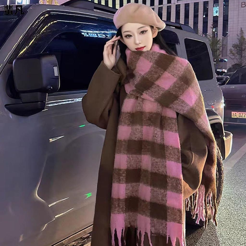 Maillard's new striped scarf women's autumn and winter thickened warm scarf student versatile solid color light luxury