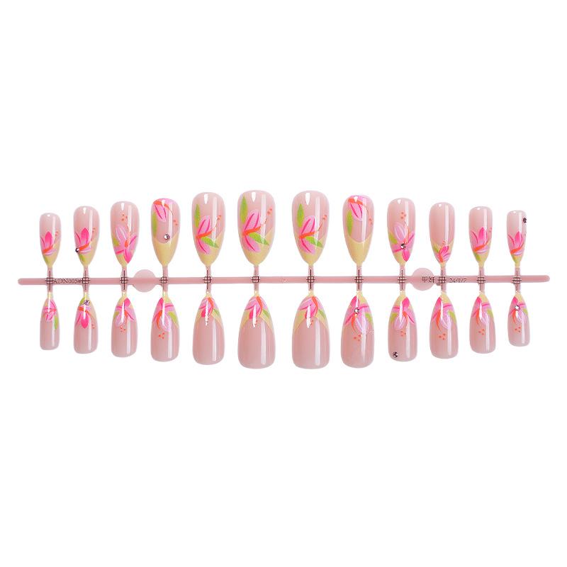 

Французский ручной росписи цветочный миндалевидный маникюр - Носимый нейл-арт в китайском стиле