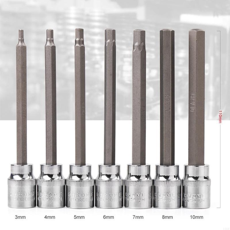 3/8” Drive for Extra Long Allen/Torx Bit Socket Set with Storage Box Metric 3mm -10mm 7-Piece Set Chrome Vanadium St