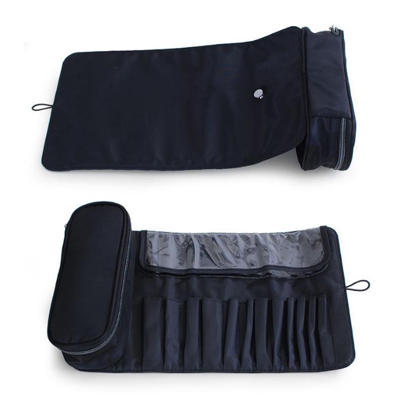 Black Foldable Makeup Brush Bag, Large Capacity, 14-40 Slots