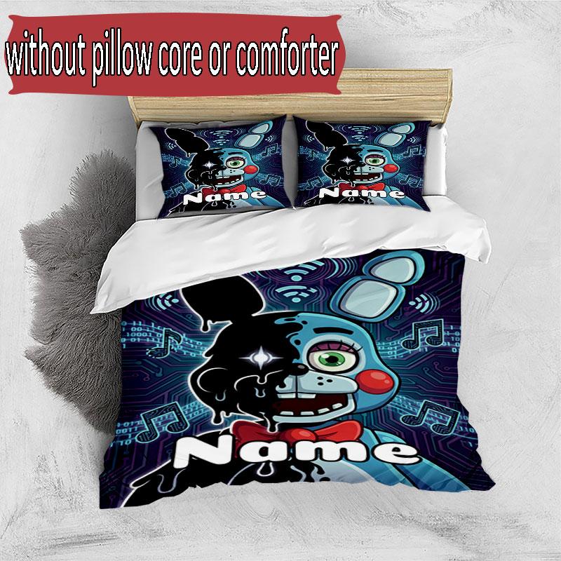 3'lü Nevresim Takımı (1*Nevresim Kılıfı + 2*Yastık Kılıfı, Çekirdeksiz), Özel İsimli Five Nights at Freddy's Desenli Nevresim Takımı, Ev Yatak Odası Dekorasyonu Hediye